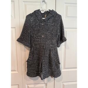 Free People Grey Mix Hooded Sweater with Pockets- Small
